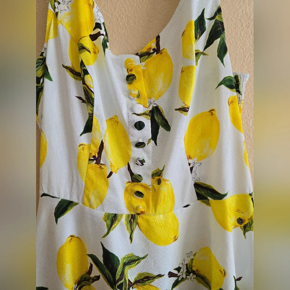 Belle Poque Retro Vintage Fit & Flare Lemon Print Dress Size L - Picture 10 of 12
